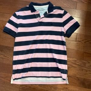 American Eagle Outfitters Mens Polo - Pink and Navy Stripes